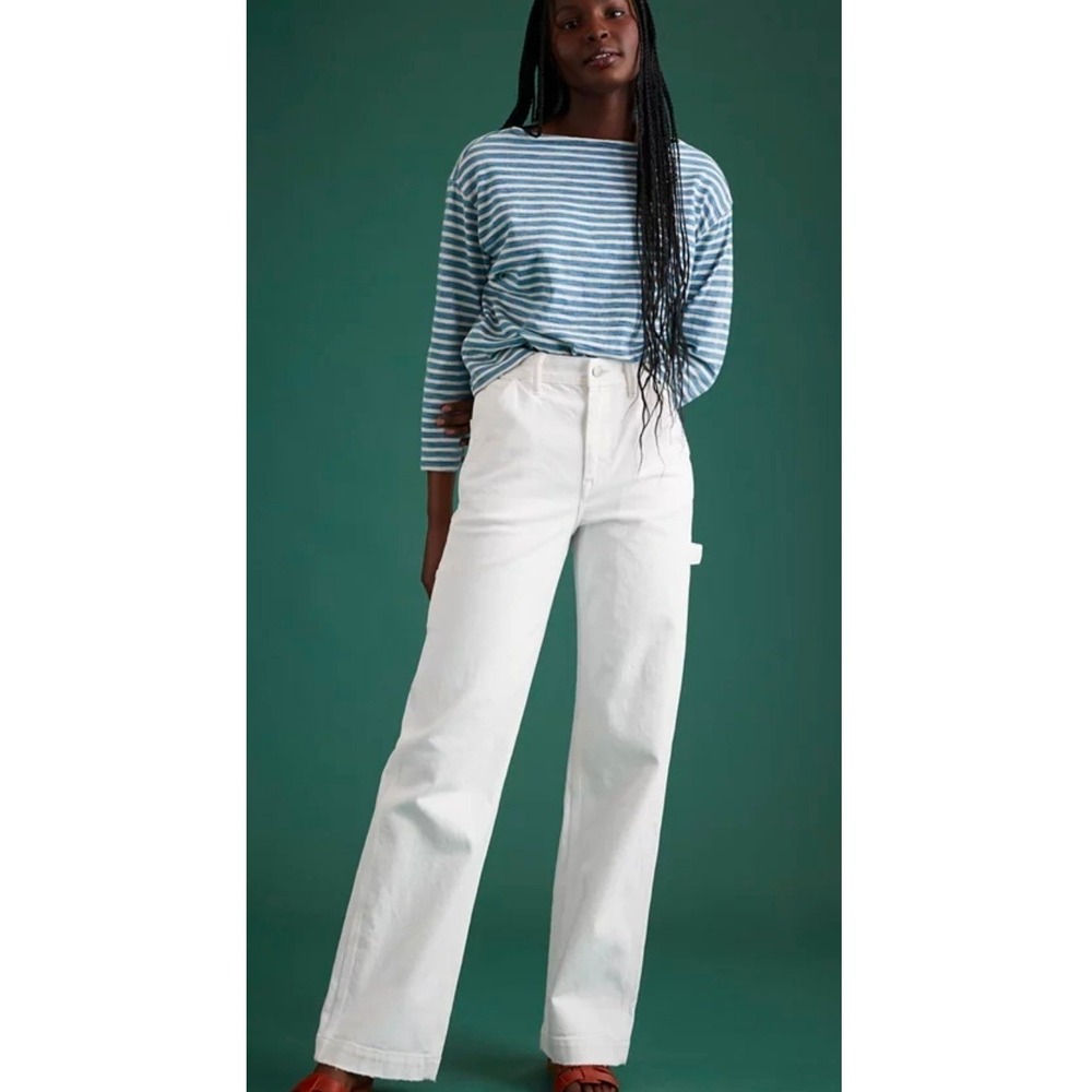 AE77 New York White Stovepipe Carpenter Jeans Organic Cotton Stretch Size 14
